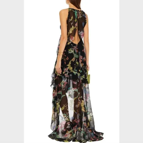 SOLD Etro Black Metallic Floral Print Fil Coupé Silk Chiffon Dress Size 44 S-M - Picture 4 of 13